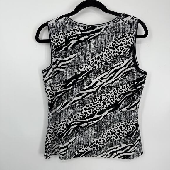 Libra Sleeveless Top Size Large Textured Knit Black Animal Pattern Round neck - Picture 7 of 9